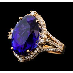 16.75 ctw Tanzanite and Diamond Ring - 14KT Rose Gold