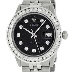 Rolex Mens Stainless Steel Black Jubilee 3 ctw Diamond Datejust Wristwatch