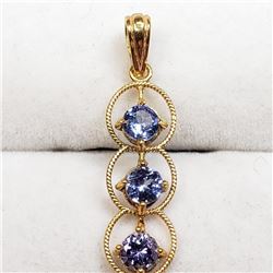 18K Yellow Gold 3 Tanzanite(1.6ct) Pendant (~weight 1.07g), Made in Canada, Appraised Retail $2775 (