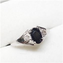 10K White Gold Sapphire(0.4ct) Diamond(0.05ct) Ring (~Size 6) (~weight 1.25g), Made in Canada, Sugge