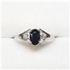 Image 2 : 10K White Gold Sapphire(0.4ct) Diamond(0.05ct) Ring (~Size 6) (~weight 1.25g), Made in Canada, Sugge