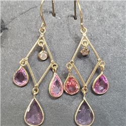 18K Yellow Gold Pink Sapphire(2ct) Diamond(0.05ct) Earrings (~weight 1.54g), Made in Canada, Apprais