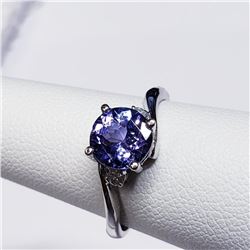 10K White Gold Tanzanite Decemberb-Stone (1.3ct) Diamond (0.65Ct,Si-1,H-I-J) Ring (~Size 6) (~weight