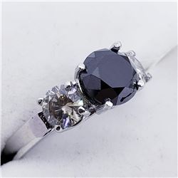 10K White Gold Black Diamond(1.25ct) Diamond (0.8Ct,I,H-I) Ring (~weight 2.7g), Made in Canada, Appr