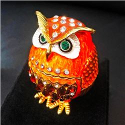 Faberge Owl Bejeweled Crystal Rhinestone Trinket Box Egg