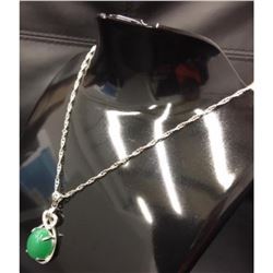 Exquisite Green Jade Pendant On 925 Silver Chain