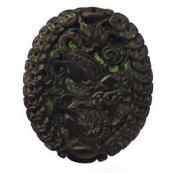 Asian Green Jade Carved Dragon Medallion