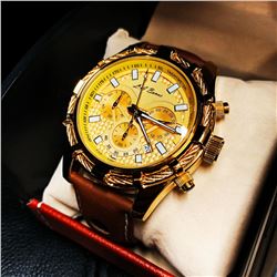 Mens L.A Banus Formal Gold Dial Chronograph Genuine Leather Band Watch