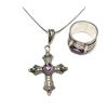 Image 2 : Sterling Silver Gothic Amethyst Ring & Cross Pendant Necklace Box Chain length 16" matching set