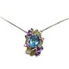 Image 1 : Sterling Silver Floral Mosaic Gemstone Pendant & Silver Chain Necklace 18" Fine Jewelry