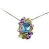 Image 2 : Sterling Silver Floral Mosaic Gemstone Pendant & Silver Chain Necklace 18" Fine Jewelry