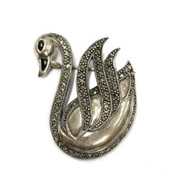 Vintage Style Antiqued Sterling Silver Swan Brooch Pin & Pendant New with Box