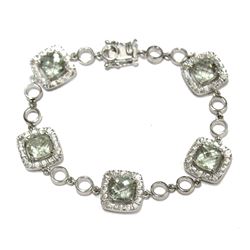 Cushion Cut Peridot Sterling Silver Gala Link Bracelet 6.5  Wrist Size