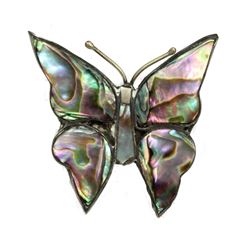 Radiant Mother of Pearl Silver Butterfly Brooch Pin