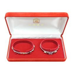 New Matching Ladies Mosaic Gemstone 925 Sterling Silver Dual Bracelet Set Fine Jewelry with Box