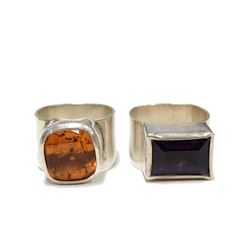 2x Fine Amethyst & Citrine Solitaire Silver Rings Matching Set Size 8.5