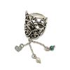 Image 1 : Beautiful Vine Design Silver Ring with Dangling Heart Malachite & Pearl