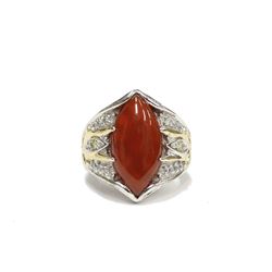 Exotic Burma Style Carnelian Silver Ring with Gold Details Size 7 Fine Jewelry