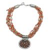 Image 1 : East Indies Spiritual Red Coral Heavy Sterling Silver Necklace 18" length