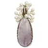 Image 1 : Vintage Amethyst Pearl Sterling Silver Pendant 3" length