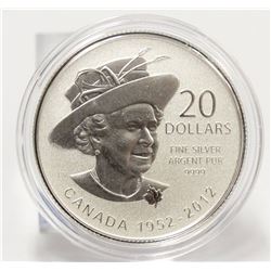 2012 $20 .9999 Fine Silver Young Bust Queen Reverse Proof Specimen Strike Coin