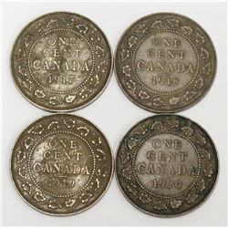 1917-1920 Canada Large One Cent Coins 4x coin Run