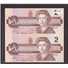 Image 1 : Uncut Sheet 2x 1986 Bank of Canada $2.00 Bank notes