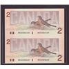 Image 2 : Uncut Sheet 2x 1986 Bank of Canada $2.00 Bank notes