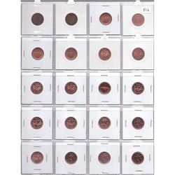 Page of 20x Canada 1 Cent Coins 1933-2000 Proof, Specimen & Business Strike Coins