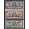 Image 1 : 1937 Bank of Canada $1 $2 $10 Bank note Set Paper Money