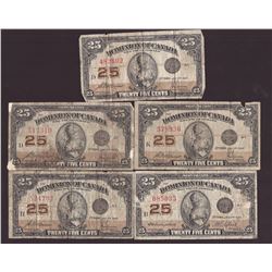 5x 1923 Dominion of Canada Twenty Five Cent Shinplaster Banknote