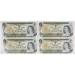 Uncut Sheet 4x 1973 Bank of Canada $1.00 Bank notes