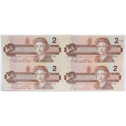 Uncut Sheet 4x 1986 Bank of Canada $2.00 Bank notes
