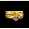 Image 2 : 0.45 ctw Tanzanite and Diamond Ring - 18KT Yellow Gold