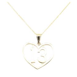 Heart Shaped Number "13" Pendant with Chain - 14KT Yellow Gold