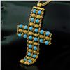 Image 3 : 18k Yellow Gold  Flexible Movable Turquoise Bead Cross Pendant Chain