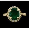 Image 2 : 3.13 ctw Emerald and Diamond Ring - 14KT Yellow Gold