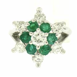 14k White Gold 2.25 ctw Round Emerald & Diamond Ladies Star Cluster Cocktail Rin