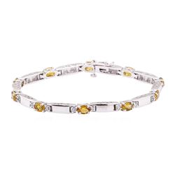 4.03 ctw Citrine Quartz And Diamond Bracelet - 14KT White Gold