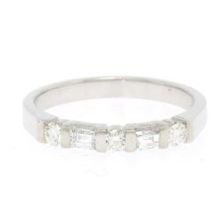 Solid Platinum Alternating VS1 G Baguette and Round Diamond 2.50mm Band Ring