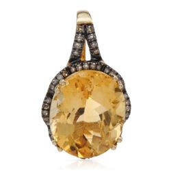 14k Yellow Gold  5.07CTW Citrine and Brown Diamonds Pendant