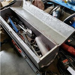 SILVER TOOL BOX W/ LARGE WRENCHES, TORQUE, WRENCH, ETC