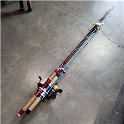 10.5FT BERKLEY CHERRY WOOD ROD W/ DAIWA REEL AND MASTERCRAFT ROD W/ MITCHELL GRAPHITE REEL