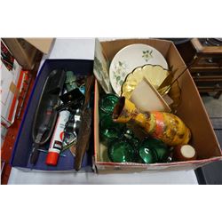 BOX OF ENGLISH PLATES, GERMAN VASE, AND COLLECTIBLES