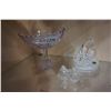 Image 1 : AMYTHYST GLASS PEDESTAL BOWL AND GLASS SALT AND PEPPER AND CAT FIGURE