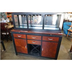 BLACK MODERN 4 DRAWER SERVER W/ MIRROED HUTCH