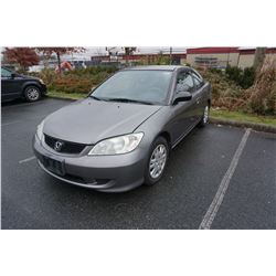 2005 HONDA CIVIC, 2 DOOR COUPE, 5 SPEED MANUAL, 206XXX KM WITH KEY REGISTRATION AND CAR FAX