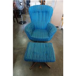 MCM BLUE CHANNEL BACK SWED FURN SLATTE MOBLER AB CHAIR AND FOOT STOOL