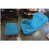 Image 2 : MCM BLUE CHANNEL BACK SWED FURN SLATTE MOBLER AB CHAIR AND FOOT STOOL