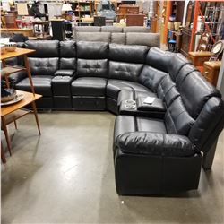 BRAND NEW TUFTED BLACK LEATHER 3 PIECE SECTIONAL SOFA, POWER RECLINING, UNDERLIGHTING, CONSOLE AND C